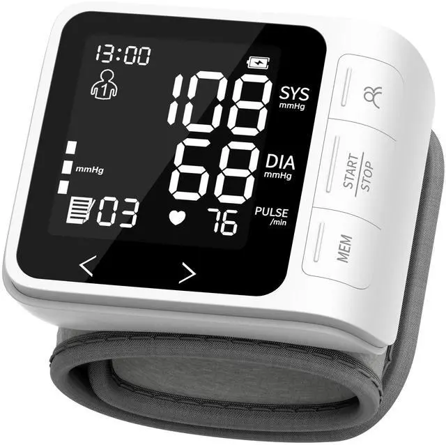 Main image of Wrist Blood Pressure Monitor, LCD Backlit Dispaly BP Machine Automatic Digital Portable Wrist Blood Pressure Cuff with Heartbeat Detector, 2 * 99 Memory, Carrying Case, 2 AAA Batteries