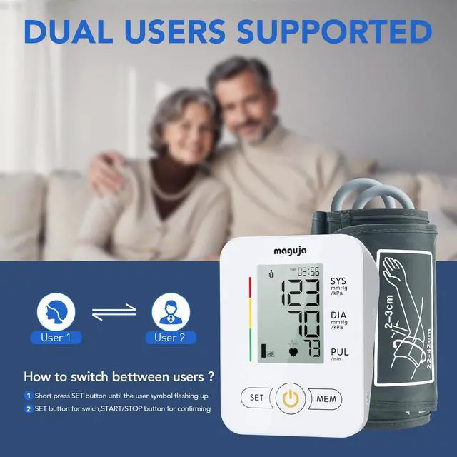 Alt view image 3 of 7 - Arm Blood Pressure Monitor,maguja Blood Pressure Machine,BP Monitor Automatic Upper Arm Digital with Blood Pressure Cuff for Home Use (White)