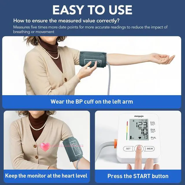 Alt view image 6 of 7 - Arm Blood Pressure Monitor,maguja Blood Pressure Machine,BP Monitor Automatic Upper Arm Digital with Blood Pressure Cuff for Home Use (White)