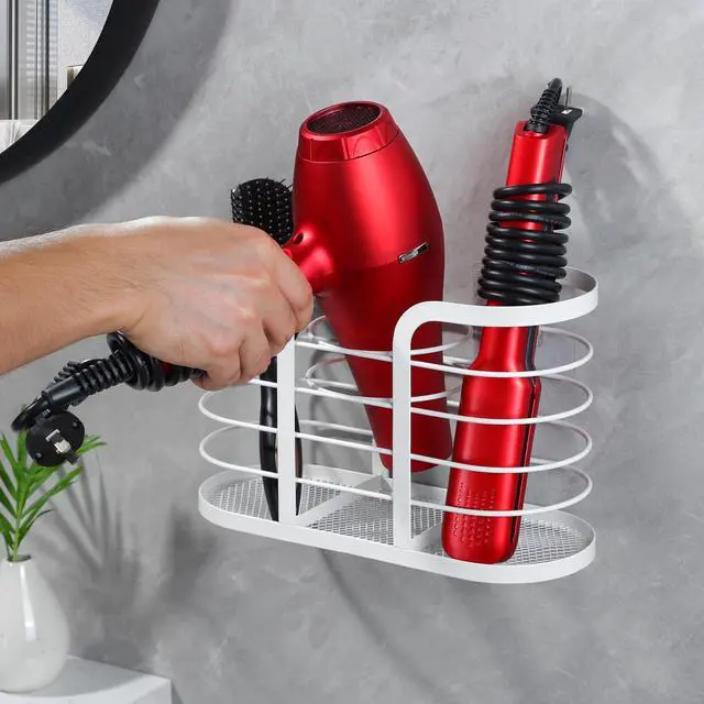 Alt view image 2 of 6 - White Hair Dryer Holder - Adhesive Blow Dryer Holder/Hair Tool Organizer Bathroom Organizer Stick on Wall Mounted Multi-Functional Hair Dryer Rack for Wire Straightener, Shavers