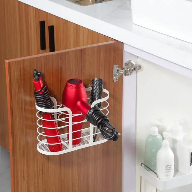 Alt view image 5 of 6 - White Hair Dryer Holder - Adhesive Blow Dryer Holder/Hair Tool Organizer Bathroom Organizer Stick on Wall Mounted Multi-Functional Hair Dryer Rack for Wire Straightener, Shavers