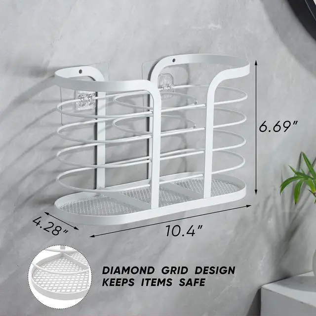 Alt view image 6 of 6 - White Hair Dryer Holder - Adhesive Blow Dryer Holder/Hair Tool Organizer Bathroom Organizer Stick on Wall Mounted Multi-Functional Hair Dryer Rack for Wire Straightener, Shavers
