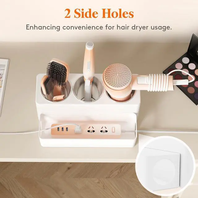 Alt view image 5 of 7 - Hair Tool Organizer Countertop, Removable Blow Dryer Holder for Bathroom, Acrylic Hot Tools Organizer Storage for Curling Iron, Brush, Straightener, 3 Stainless Cups, White, 30 cm/12 inch(L)