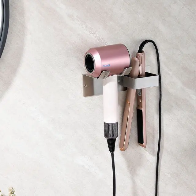Alt view image 7 of 7 - Hair Dryer Holder Wall Mounted, Hair Tool Organizer Wall Mount for Bathroom, Stainless Steel Hair Dryer Holder, Blow Dryer Holder Adhesive/Drilling Hair Dryer and Straightener Holder UEMUSI