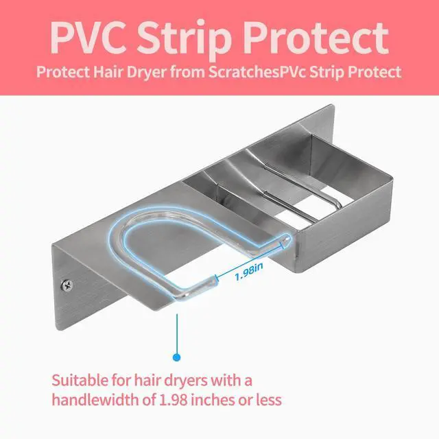 Alt view image 4 of 7 - Hair Dryer Holder Wall Mounted, Hair Tool Organizer Wall Mount for Bathroom, Stainless Steel Hair Dryer Holder, Blow Dryer Holder Adhesive/Drilling Hair Dryer and Straightener Holder UEMUSI