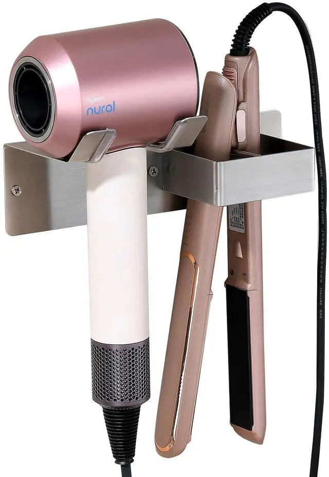 Main image of Hair Dryer Holder Wall Mounted, Stainless Steel Blow Dryer Holder for Bathroom, Hair Dryer and Straightener Holder Adhesive or Drilling, Hair Tool Organizer for Salon Barber Shops Banjekt