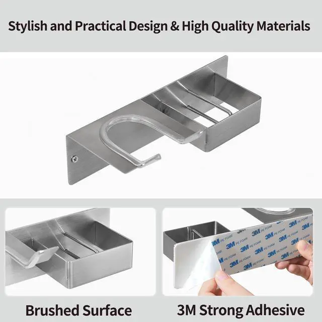 Alt view image 3 of 7 - Hair Dryer Holder Wall Mounted, Stainless Steel Blow Dryer Holder for Bathroom, Hair Dryer and Straightener Holder Adhesive or Drilling, Hair Tool Organizer for Salon Barber Shops Banjekt
