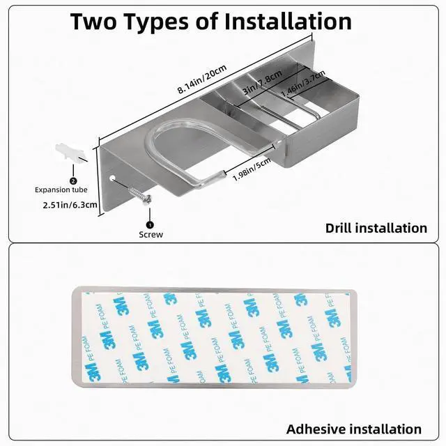 Alt view image 5 of 7 - Hair Dryer Holder Wall Mounted, Stainless Steel Blow Dryer Holder for Bathroom, Hair Dryer and Straightener Holder Adhesive or Drilling, Hair Tool Organizer for Salon Barber Shops Banjekt