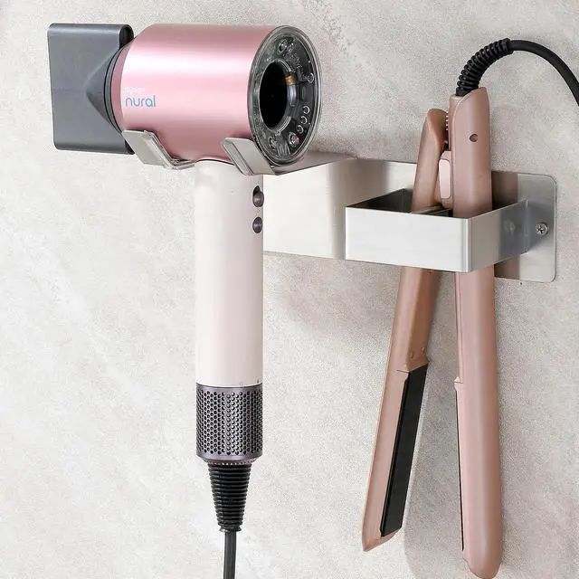 Alt view image 7 of 7 - Hair Dryer Holder Wall Mounted, Stainless Steel Blow Dryer Holder for Bathroom, Hair Dryer and Straightener Holder Adhesive or Drilling, Hair Tool Organizer for Salon Barber Shops Banjekt