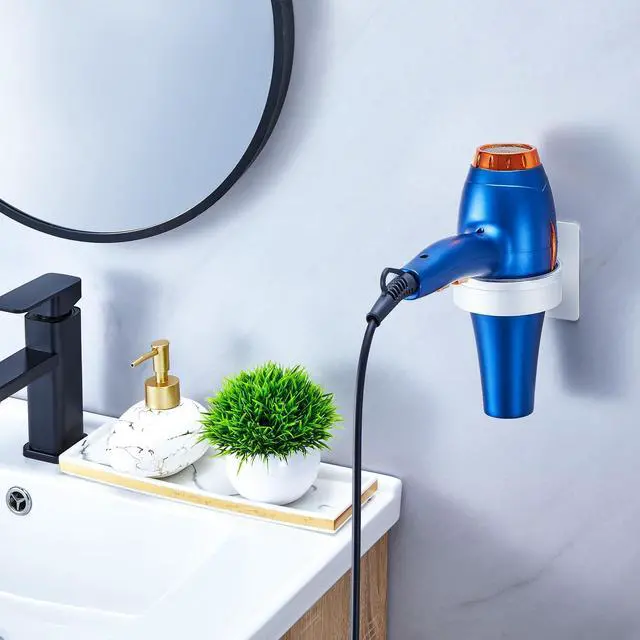Alt view image 2 of 7 - Hair Dryer Holder Wall Mounted, Blow Dryer Holder, Hair Tool Organizer for Hair Dryer Storage Hanger, Adhesive Hairdryer Holder for Bathroom Barber Shop (White)