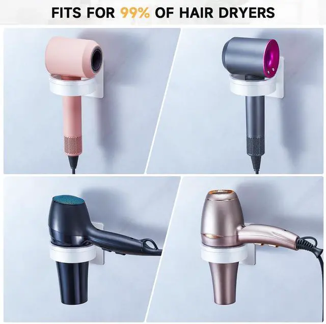 Alt view image 5 of 7 - Hair Dryer Holder Wall Mounted, Blow Dryer Holder, Hair Tool Organizer for Hair Dryer Storage Hanger, Adhesive Hairdryer Holder for Bathroom Barber Shop (White)