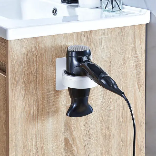 Alt view image 4 of 7 - Hair Dryer Holder Wall Mounted, Blow Dryer Holder, Hair Tool Organizer for Hair Dryer Storage Hanger, Adhesive Hairdryer Holder for Bathroom Barber Shop (White)