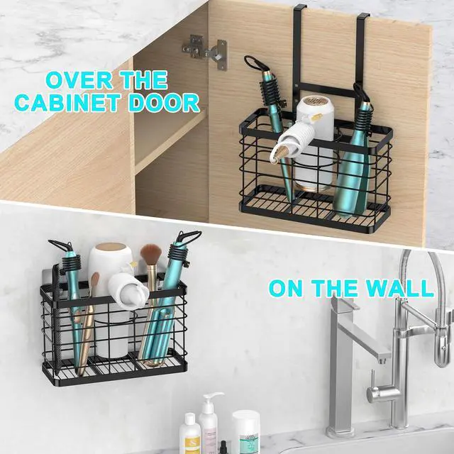 Alt view image 2 of 6 - Hair Tool Organizer - Blow Dryer & Hair Dryer Holder Cabinet Door, Bathroom Organizer & Storage Basket for Styling Tools