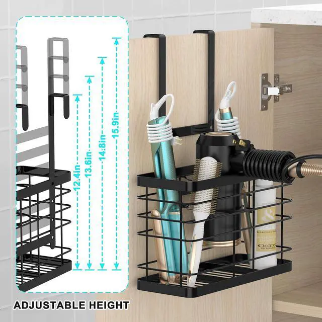 Alt view image 5 of 6 - Hair Tool Organizer - Blow Dryer & Hair Dryer Holder Cabinet Door, Bathroom Organizer & Storage Basket for Styling Tools