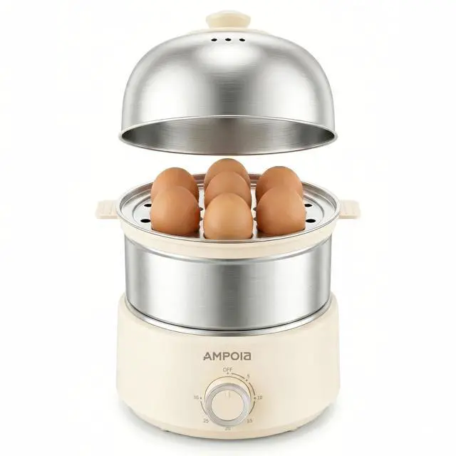 Main image of 14 Eggs Electric Egg Cooker, 350W Rapid Egg Boiler with 30-Min Timer & Auto Shut-Off, Stainless Steel, Dishwasher Safe for Soft, Medium, Hard Boiled, Steamed Eggs, Vegetables & Seafood, Beige