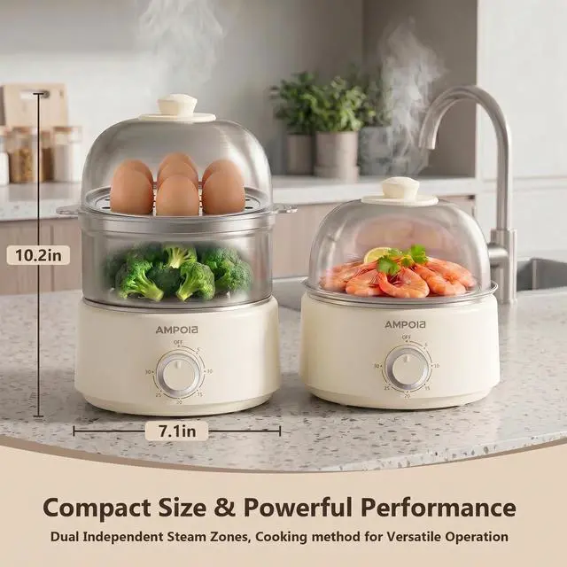 Alt view image 6 of 7 - 14 Eggs Electric Egg Cooker, 350W Rapid Egg Boiler with 30-Min Timer & Auto Shut-Off, Stainless Steel, Dishwasher Safe for Soft, Medium, Hard Boiled, Steamed Eggs, Vegetables & Seafood, Beige