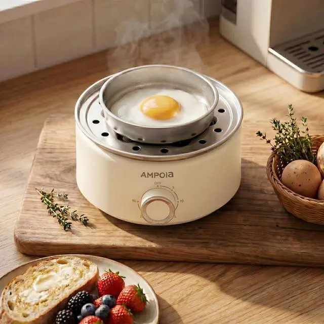 Alt view image 7 of 7 - 14 Eggs Electric Egg Cooker, 350W Rapid Egg Boiler with 30-Min Timer & Auto Shut-Off, Stainless Steel, Dishwasher Safe for Soft, Medium, Hard Boiled, Steamed Eggs, Vegetables & Seafood, Beige