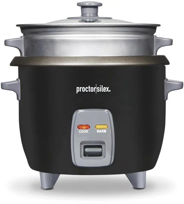 Main image of Rice Cooker & Food Steamer, 6 Cups Cooked (3 Cups Uncooked), Includes Steam and Rinsing Basket, Black (37510)