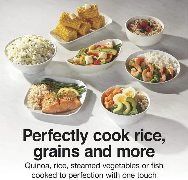 Alt view image 4 of 7 - Rice Cooker & Food Steamer, 6 Cups Cooked (3 Cups Uncooked), Includes Steam and Rinsing Basket, Black (37510)