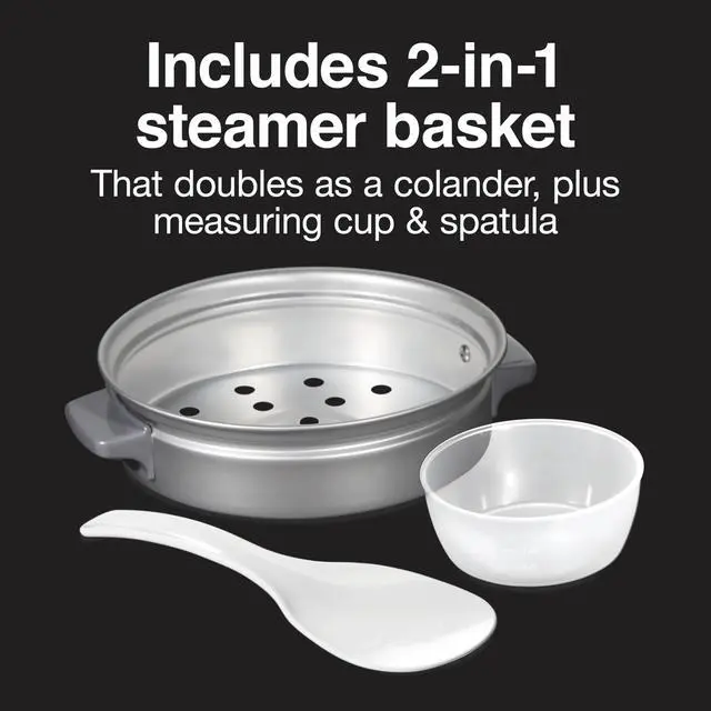 Alt view image 5 of 7 - Rice Cooker & Food Steamer, 6 Cups Cooked (3 Cups Uncooked), Includes Steam and Rinsing Basket, Black (37510)