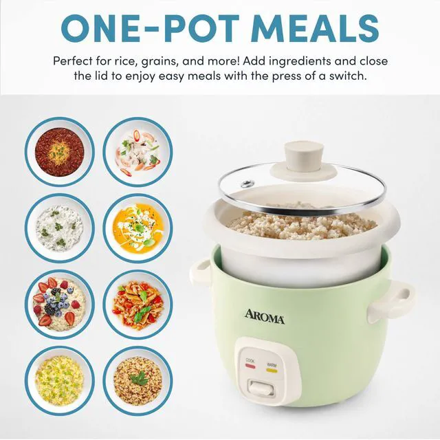 Alt view image 3 of 7 - ® Mini Rice Cooker, 2-Cup (Uncooked) / 4-Cup (Cooked), Grain Cooker, Soup Maker, Oatmeal Cooker, Auto Keep Warm, 1 Qt, Light Green