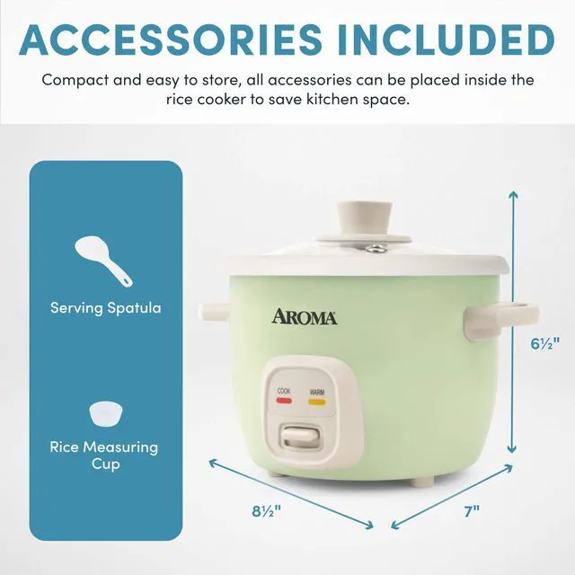 Alt view image 7 of 7 - ® Mini Rice Cooker, 2-Cup (Uncooked) / 4-Cup (Cooked), Grain Cooker, Soup Maker, Oatmeal Cooker, Auto Keep Warm, 1 Qt, Light Green