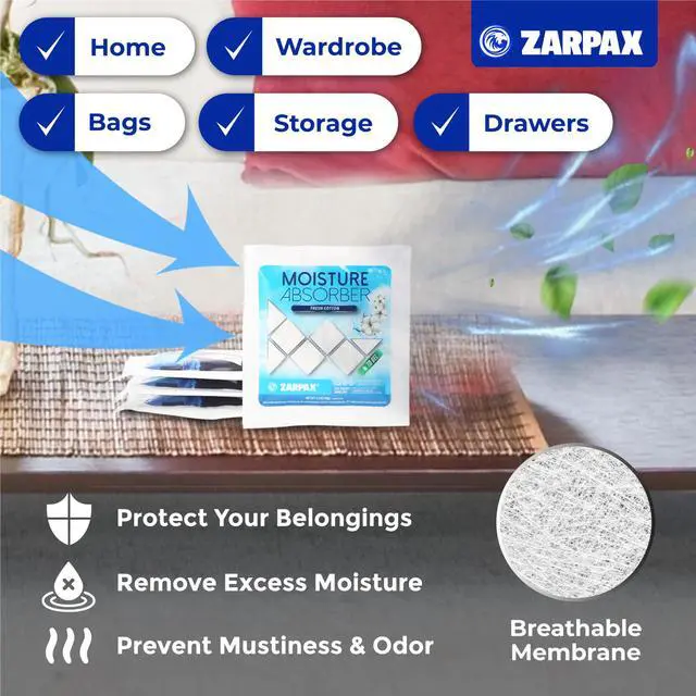 Alt view image 3 of 6 - Moisture Absorber Sachets Fresh Cotton 1.4 oz/40g - Remove Excess Moisture In Air & Odor - Desiccant Dehumidifier for Closet, Drawer, Safe, Storage - Dampness & Humidity Control - Set of 8