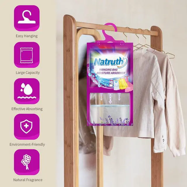 Alt view image 4 of 6 - Moisture Absorber 7 HangingPackets9.8oz*7+ 3 Portable Boxs (10.5oz*3), Dehumidifiers with Lavender, Desiccant Hanging Bag Use for Kitchen Bathroom Wardrobe, Eliminates Odors, Odor Absorber