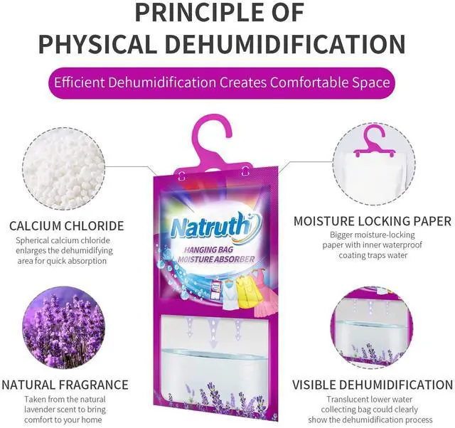 Alt view image 2 of 6 - Moisture Absorber 7 HangingPackets9.8oz*7+ 3 Portable Boxs (10.5oz*3), Dehumidifiers with Lavender, Desiccant Hanging Bag Use for Kitchen Bathroom Wardrobe, Eliminates Odors, Odor Absorber