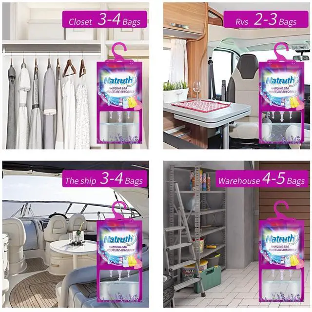 Alt view image 5 of 6 - Moisture Absorber 7 HangingPackets9.8oz*7+ 3 Portable Boxs (10.5oz*3), Dehumidifiers with Lavender, Desiccant Hanging Bag Use for Kitchen Bathroom Wardrobe, Eliminates Odors, Odor Absorber