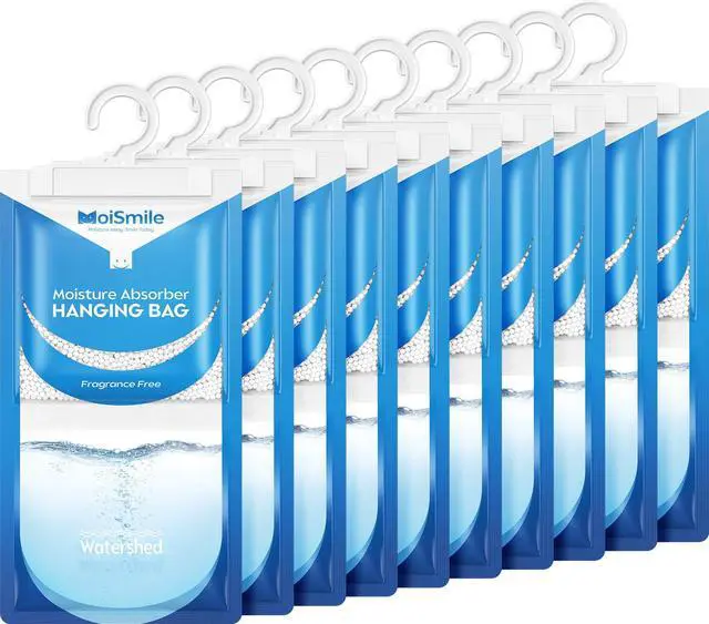 Main image of Absorbers 10 Pack, Fragrance Free Hanging Closet Dehumidifier Bags, Humidity Packs Odor Eliminator for Closet, Bathroom, Bedroom, Basement, Car, 9.8 OZ