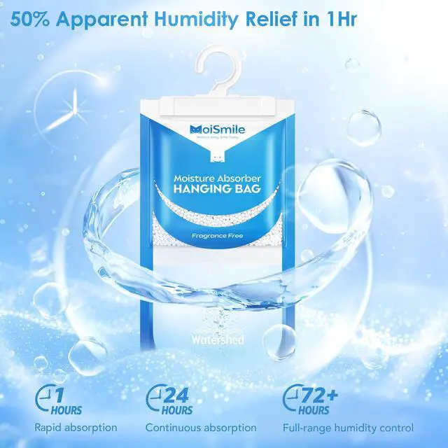 Alt view image 3 of 7 - Absorbers 10 Pack, Fragrance Free Hanging Closet Dehumidifier Bags, Humidity Packs Odor Eliminator for Closet, Bathroom, Bedroom, Basement, Car, 9.8 OZ
