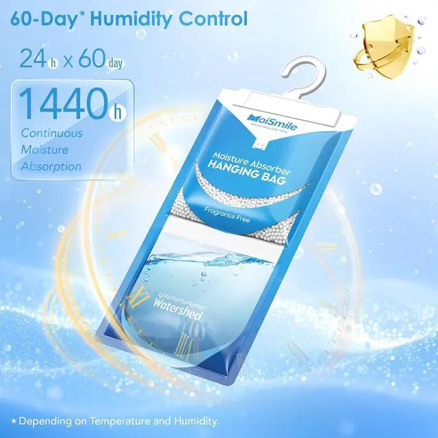 Alt view image 5 of 7 - Absorbers 10 Pack, Fragrance Free Hanging Closet Dehumidifier Bags, Humidity Packs Odor Eliminator for Closet, Bathroom, Bedroom, Basement, Car, 9.8 OZ