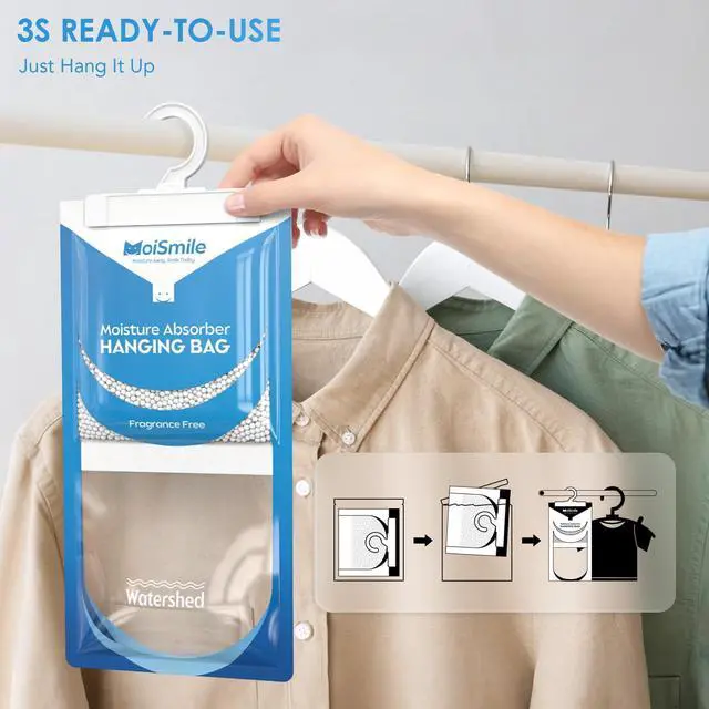 Alt view image 7 of 7 - Absorbers 10 Pack, Fragrance Free Hanging Closet Dehumidifier Bags, Humidity Packs Odor Eliminator for Closet, Bathroom, Bedroom, Basement, Car, 9.8 OZ