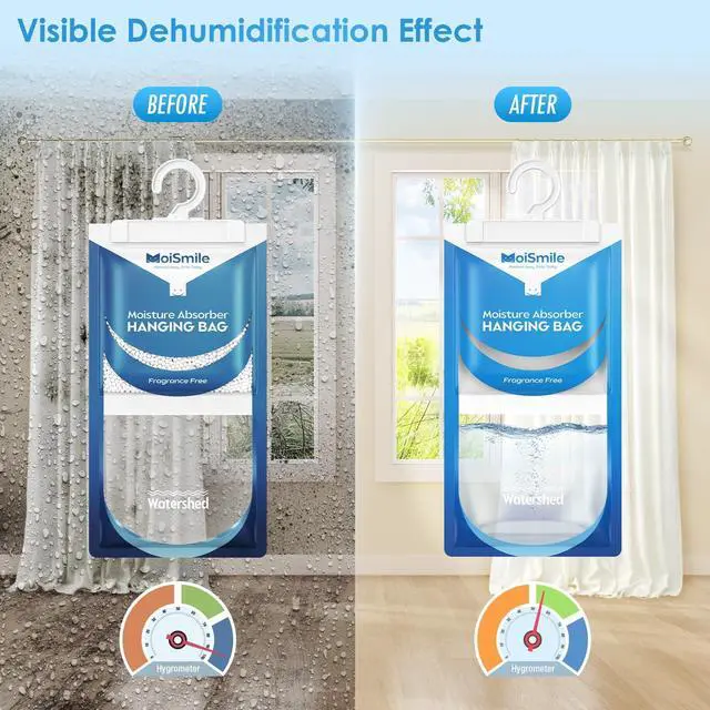 Alt view image 2 of 7 - Absorbers 10 Pack, Fragrance Free Hanging Closet Dehumidifier Bags, Humidity Packs Odor Eliminator for Closet, Bathroom, Bedroom, Basement, Car, 9.8 OZ