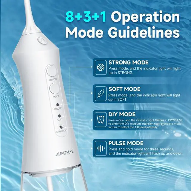 Alt view image 4 of 7 - Water Dental Flosser Teeth Pick 300ML Portable Cordless Oral Irrigator for Teeth Cleaning with 4 Modes 5 Jet Tips 12 Pressure Settings USBCharger IPX7 Irrigation Cleaner for Home Travel White