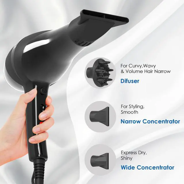 Alt view image 4 of 7 - Hair Dryer, Professional Ionic Blow Dryer with Diffuser for Curly Hair,2400W Powerful Fast Drying Hairdryer Blowdryer for Women Men Home Salon Hair Styling,Constant Temp Low Noise