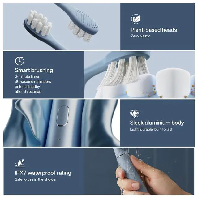 Alt view image 3 of 7 - Sonic Electric Toothbrush for Adults with Wall Mounted Toothbrush Sanitizer Holder and 4 Brush Heads, Smart Timer, Wireless Charging, IPX7 Waterproof, 1 Month+ Battery, Blue