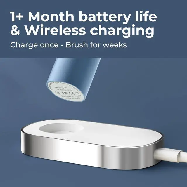Alt view image 7 of 7 - Sonic Electric Toothbrush for Adults with Wall Mounted Toothbrush Sanitizer Holder and 4 Brush Heads, Smart Timer, Wireless Charging, IPX7 Waterproof, 1 Month+ Battery, Blue