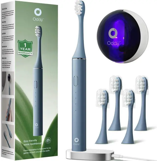 Main image of Sonic Electric Toothbrush for Adults with Wall Mounted Toothbrush Sanitizer Holder and 4 Brush Heads, Smart Timer, Wireless Charging, IPX7 Waterproof, 1 Month+ Battery, Blue