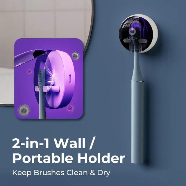 Alt view image 2 of 7 - Sonic Electric Toothbrush for Adults with Wall Mounted Toothbrush Sanitizer Holder and 4 Brush Heads, Smart Timer, Wireless Charging, IPX7 Waterproof, 1 Month+ Battery, Blue