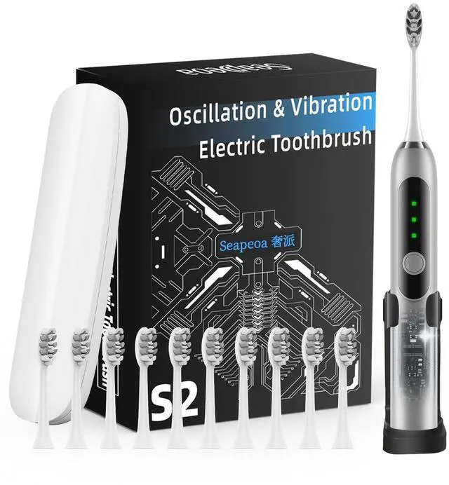 Main image of Adult Sonic Electric Toothbrush with 10 Brush Heads, Travel Case, and Wall Bracket, Suitable for Both Adults and Kids, IPX8 Waterproof, USB Charging, 42000VPM, Silver