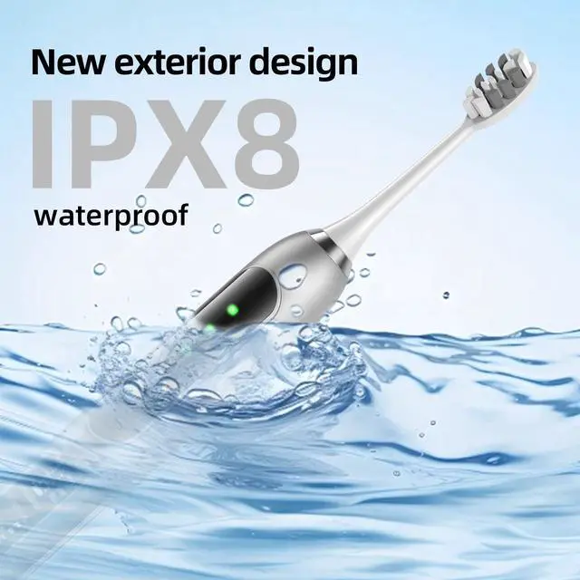 Alt view image 4 of 7 - Adult Sonic Electric Toothbrush with 10 Brush Heads, Travel Case, and Wall Bracket, Suitable for Both Adults and Kids, IPX8 Waterproof, USB Charging, 42000VPM, Silver