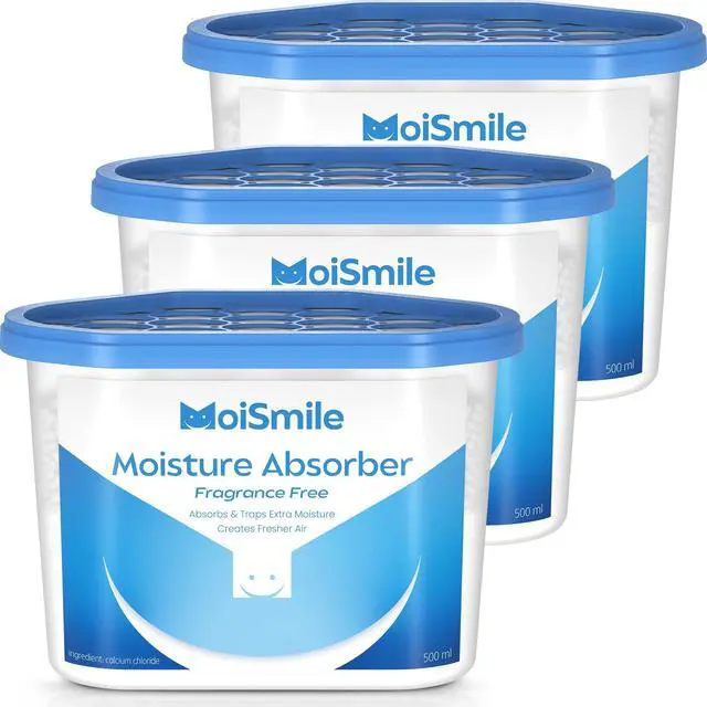 Main image of Moisture Absorbers, Fast Acting Humidity Absorber & Odor Eliminator, Long Lasting Dehumidifier for Closet, Bathroom, Basement, Car & RV, 3 Pack, Fragrance Free