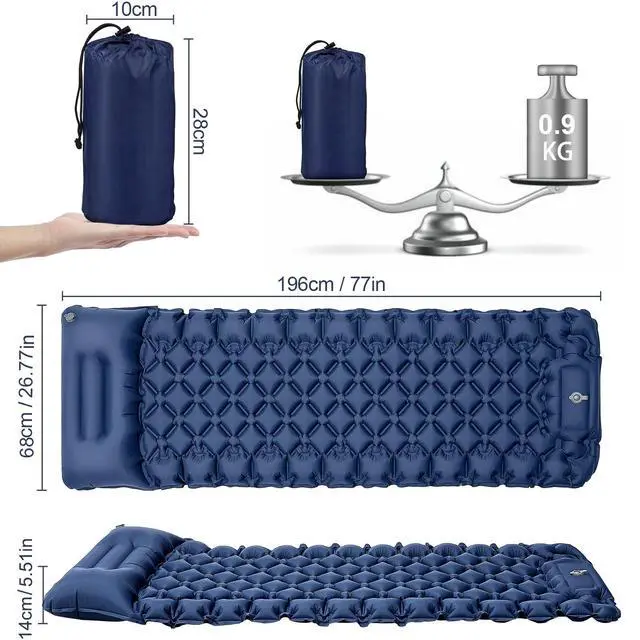 Alt view image 5 of 7 - Sleeping Pad, Ultralight Self Inflating Camping Mat Sleeping Pad for Camping with Built-in Foot Pump & Pillow Durable Waterproof Sleeping Mat for Tent, Backpacking, Hiking - Blue