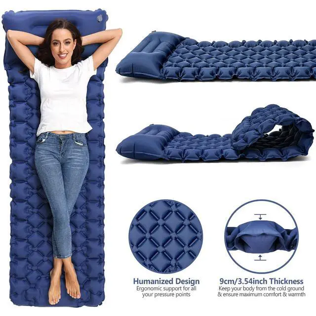 Alt view image 4 of 7 - Sleeping Pad, Ultralight Self Inflating Camping Mat Sleeping Pad for Camping with Built-in Foot Pump & Pillow Durable Waterproof Sleeping Mat for Tent, Backpacking, Hiking - Blue
