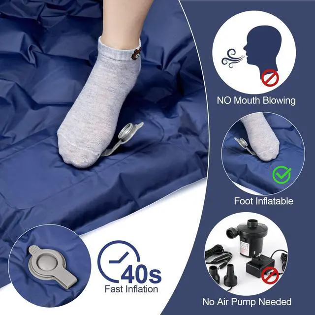 Alt view image 2 of 7 - Sleeping Pad, Ultralight Self Inflating Camping Mat Sleeping Pad for Camping with Built-in Foot Pump & Pillow Durable Waterproof Sleeping Mat for Tent, Backpacking, Hiking - Blue