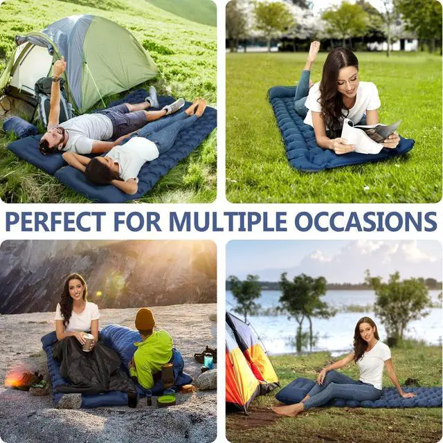 Alt view image 7 of 7 - Sleeping Pad, Ultralight Self Inflating Camping Mat Sleeping Pad for Camping with Built-in Foot Pump & Pillow Durable Waterproof Sleeping Mat for Tent, Backpacking, Hiking - Blue