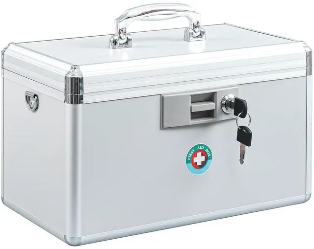 Main image of Large Medication Lock Box, Locking Medicine Safe with Key, Ideal for Secure First Aid and Drug Storage, White, 13.9'' x 7.8'' x 8.6'', Theft-Resistant Design