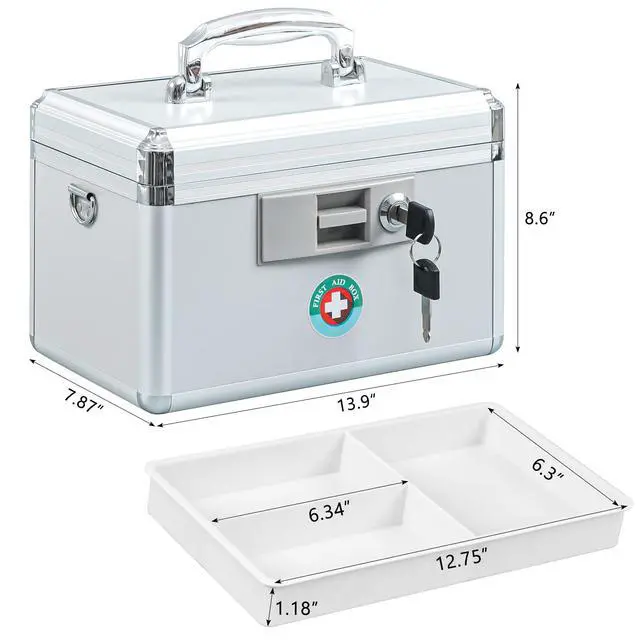 Alt view image 3 of 7 - Large Medication Lock Box, Locking Medicine Safe with Key, Ideal for Secure First Aid and Drug Storage, White, 13.9'' x 7.8'' x 8.6'', Theft-Resistant Design